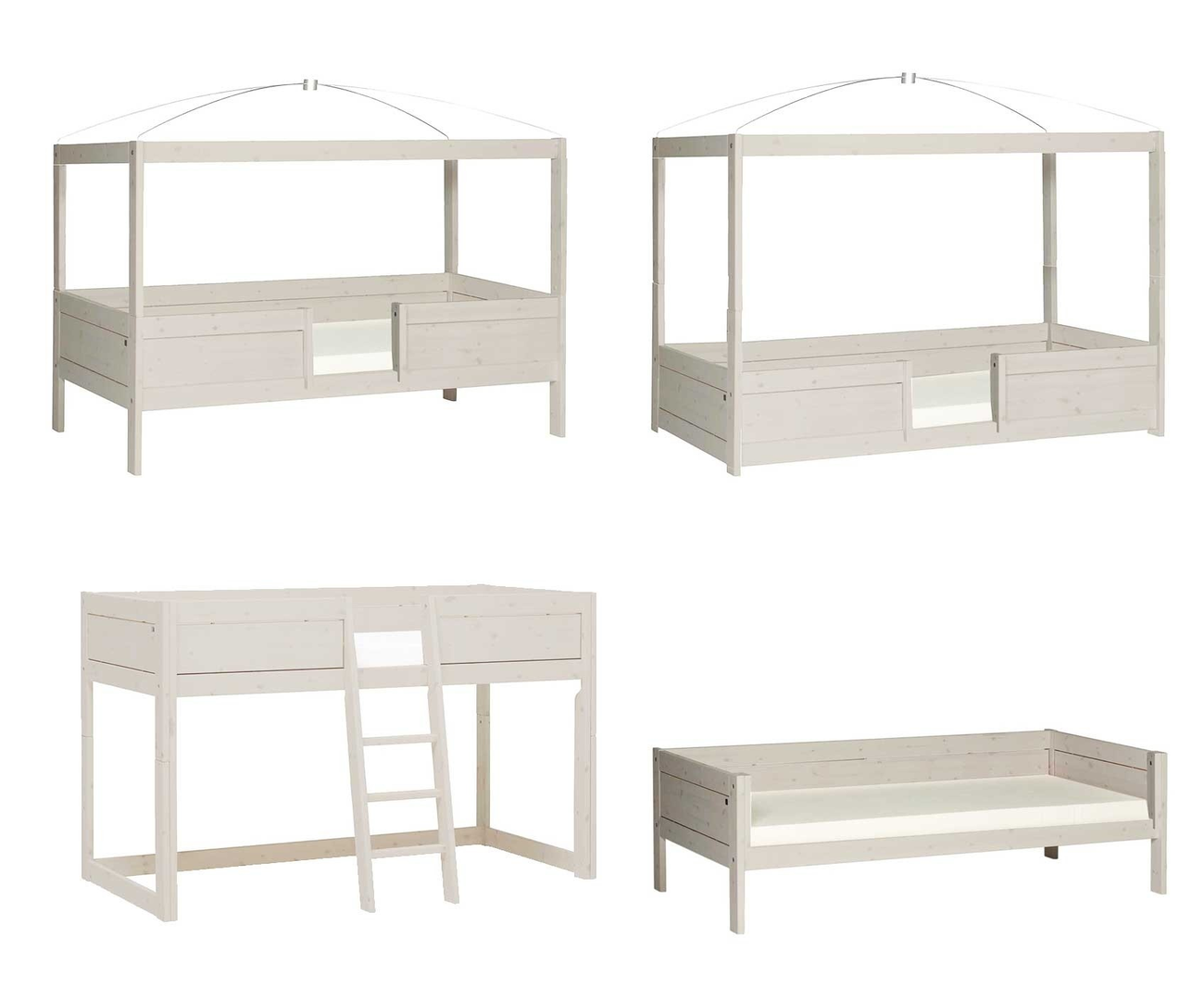4 in 1 Bett mit Himmel Weiss lasiert, Rollrost 4