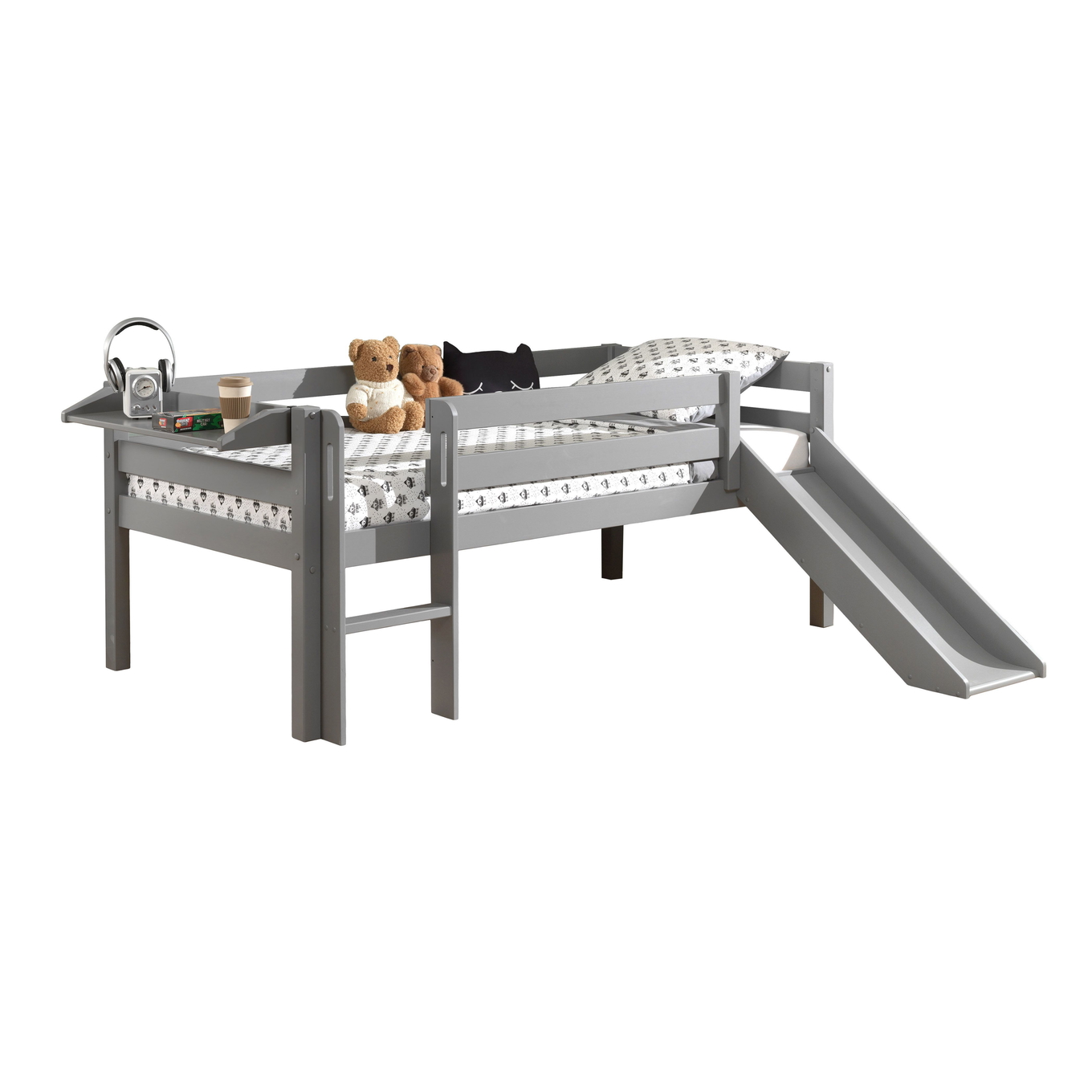 Bett Pino mit Rutsche inkl. Hängeablage Grau