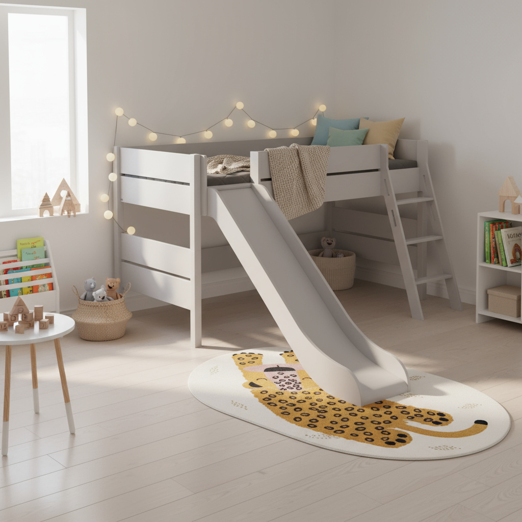 Halbhohes Bett Tiago mit Rutsche Grau, mit Schrägleiter, 120 x 200 cm 4