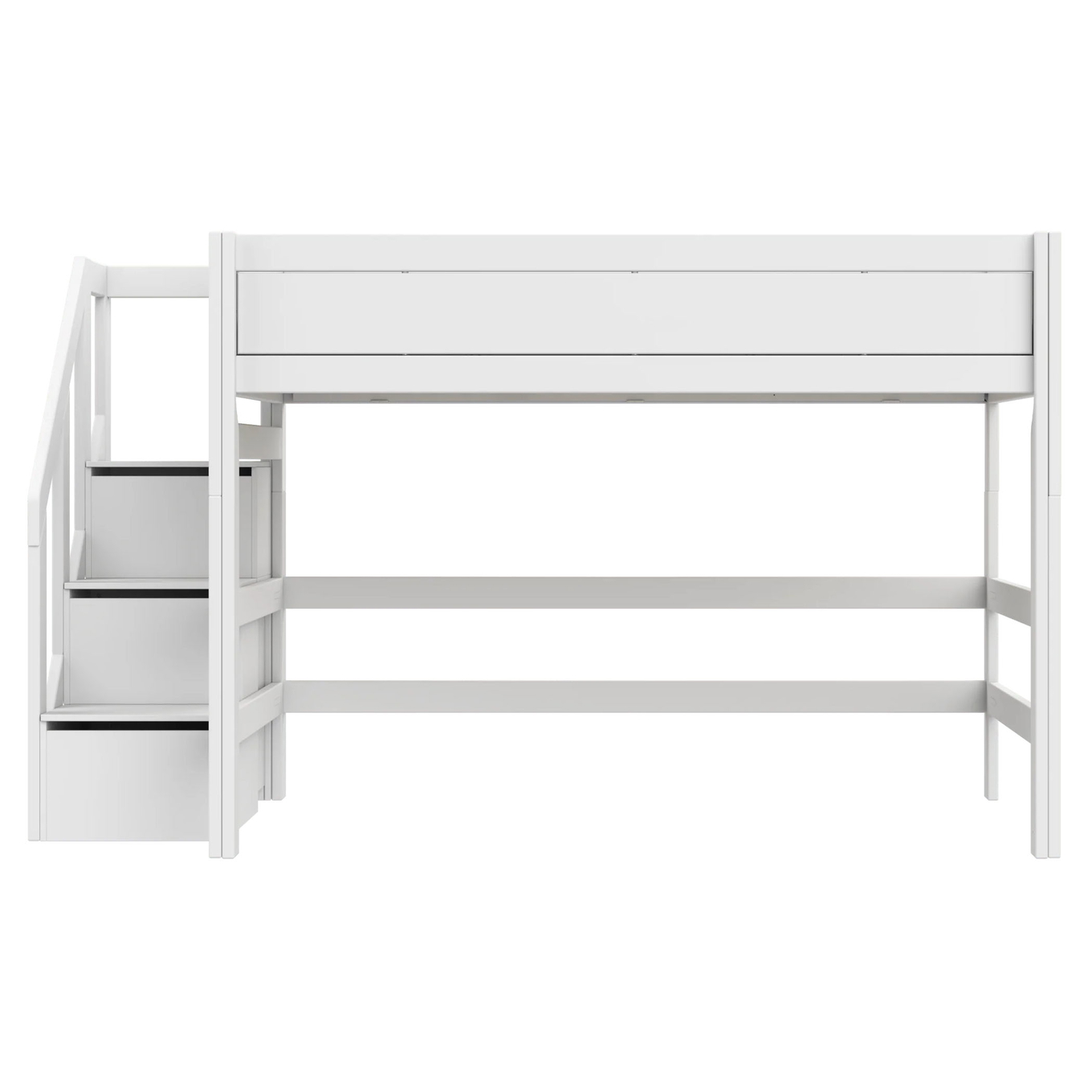 Mittelhohes Bett mit Treppe 120x200cm Weiss, Rollrost 2