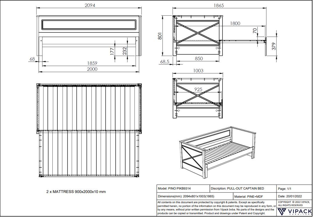Kojenbett Scott mit Auszug inkl. Ausziehkasten 8