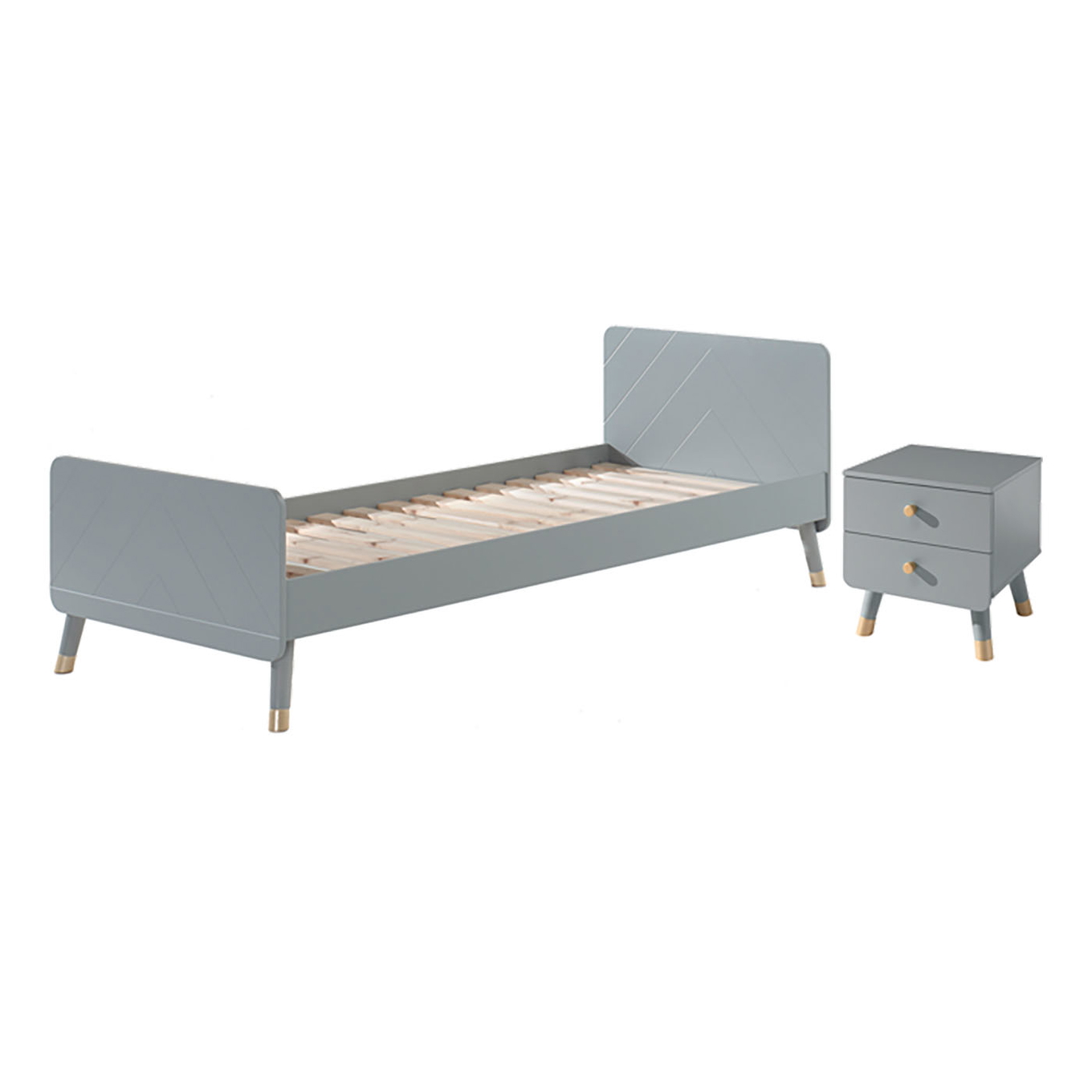 Bett und Nachttisch Billy Set Grau