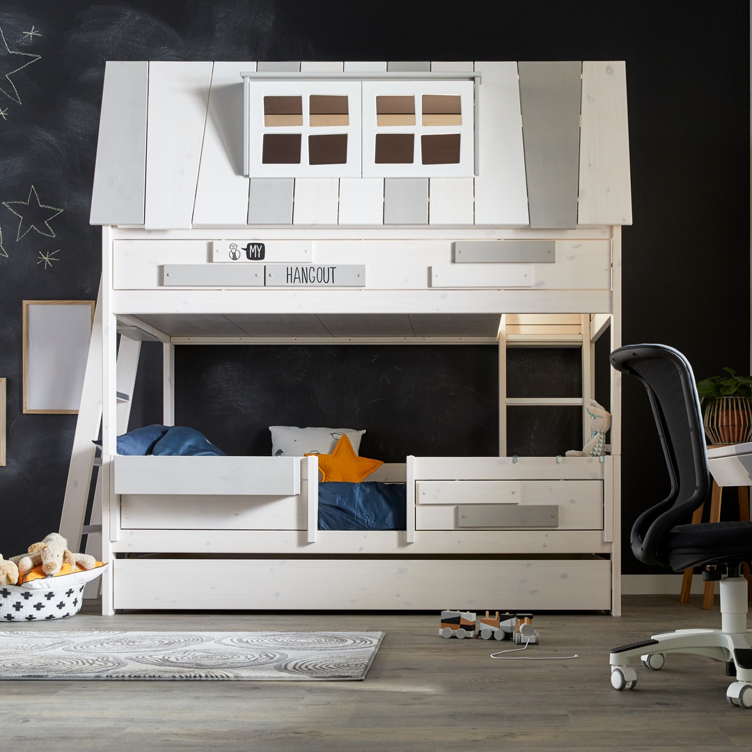 Abenteuerbett My Hangout als Etagenbett Weiss lasiert, Deluxe Lattenrost 2
