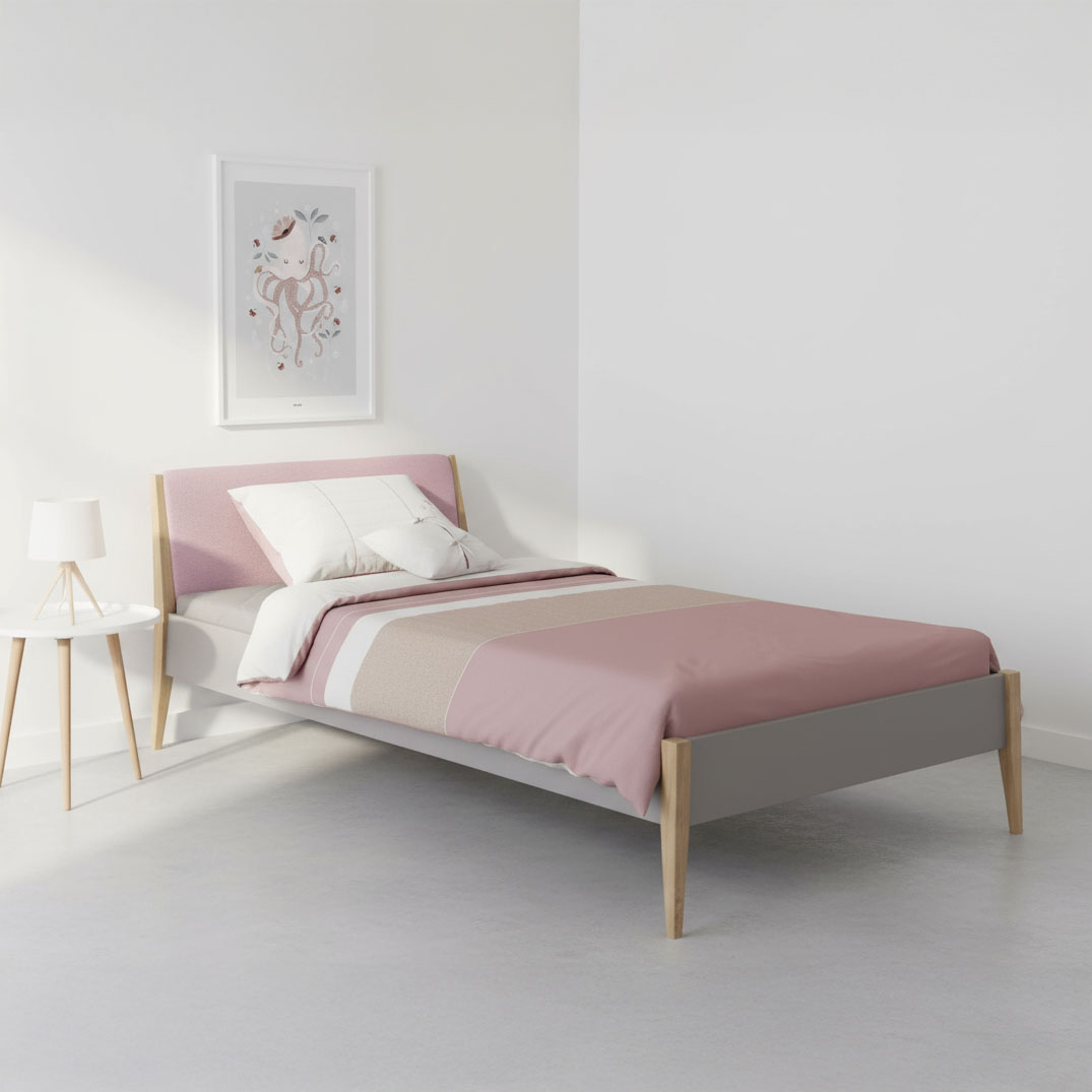 Bett Sten mit gepolstertem Betthaupt Schiefergrau Dunkelrosa, 140 x 200 cm 3