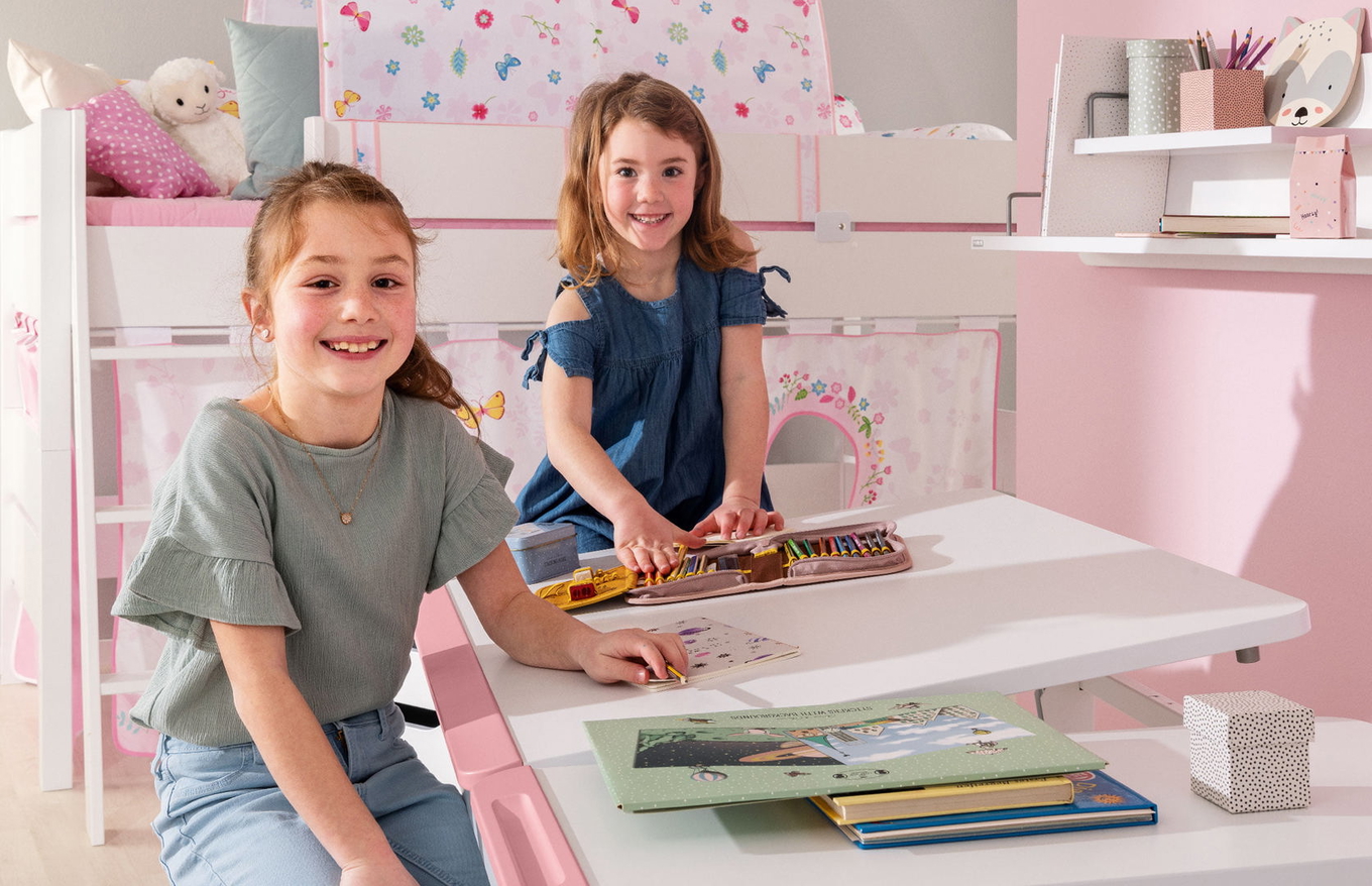 Schreibtisch Teenio 130 GT Weiss Platte Rechts Weiss, Rosa 2