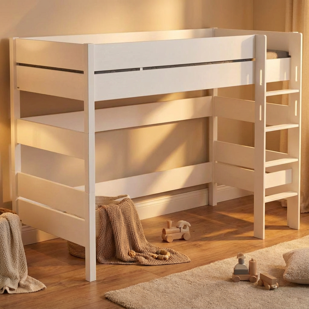 Mittelhohes Bett Tiago Weiss, mit gerader Leiter, 120 x 200 cm 3