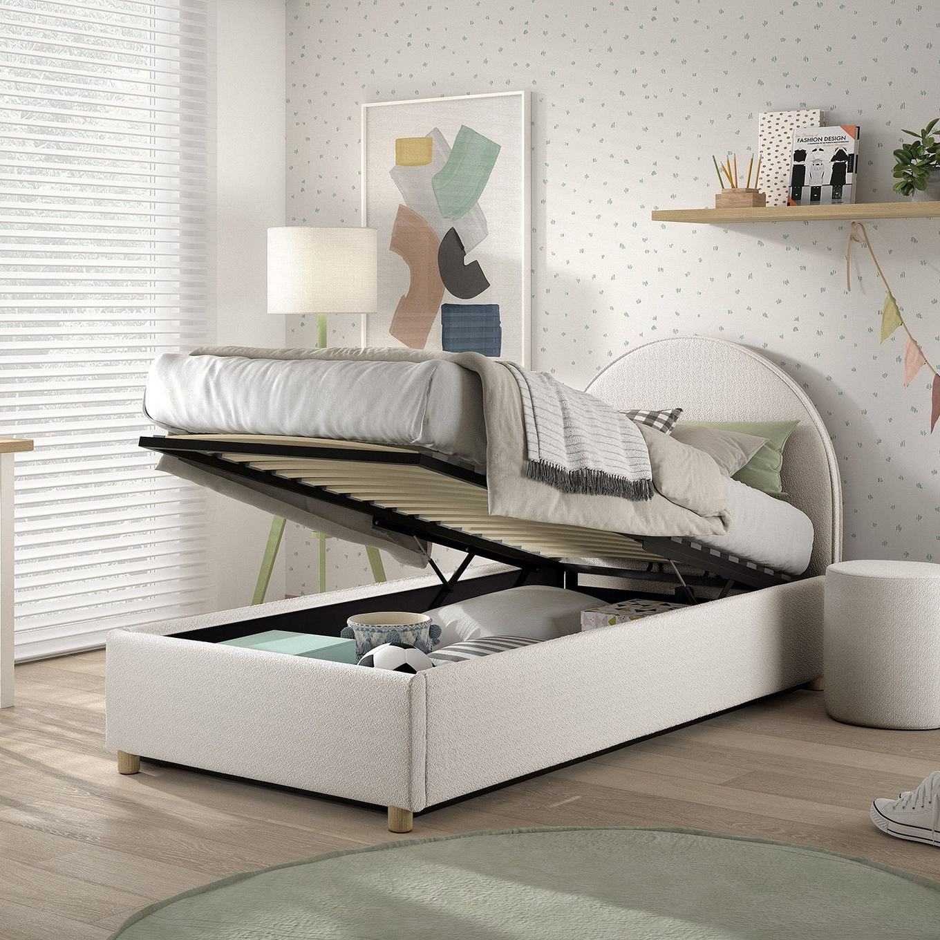 Bett Moon mit Stauraum Weiss, 90 x 200 cm 2