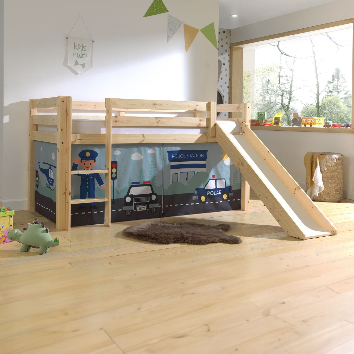 Halbhohes Bett Police mit Rutsche Holz 2