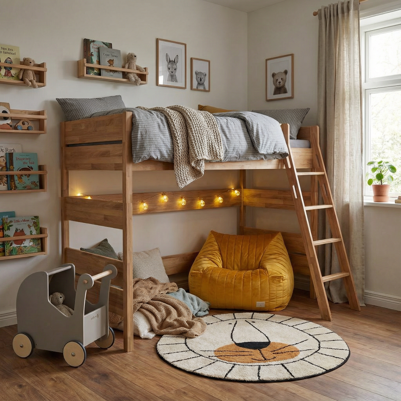 Mittelhohes Bett Sten Holz, mit Schrägleiter 4