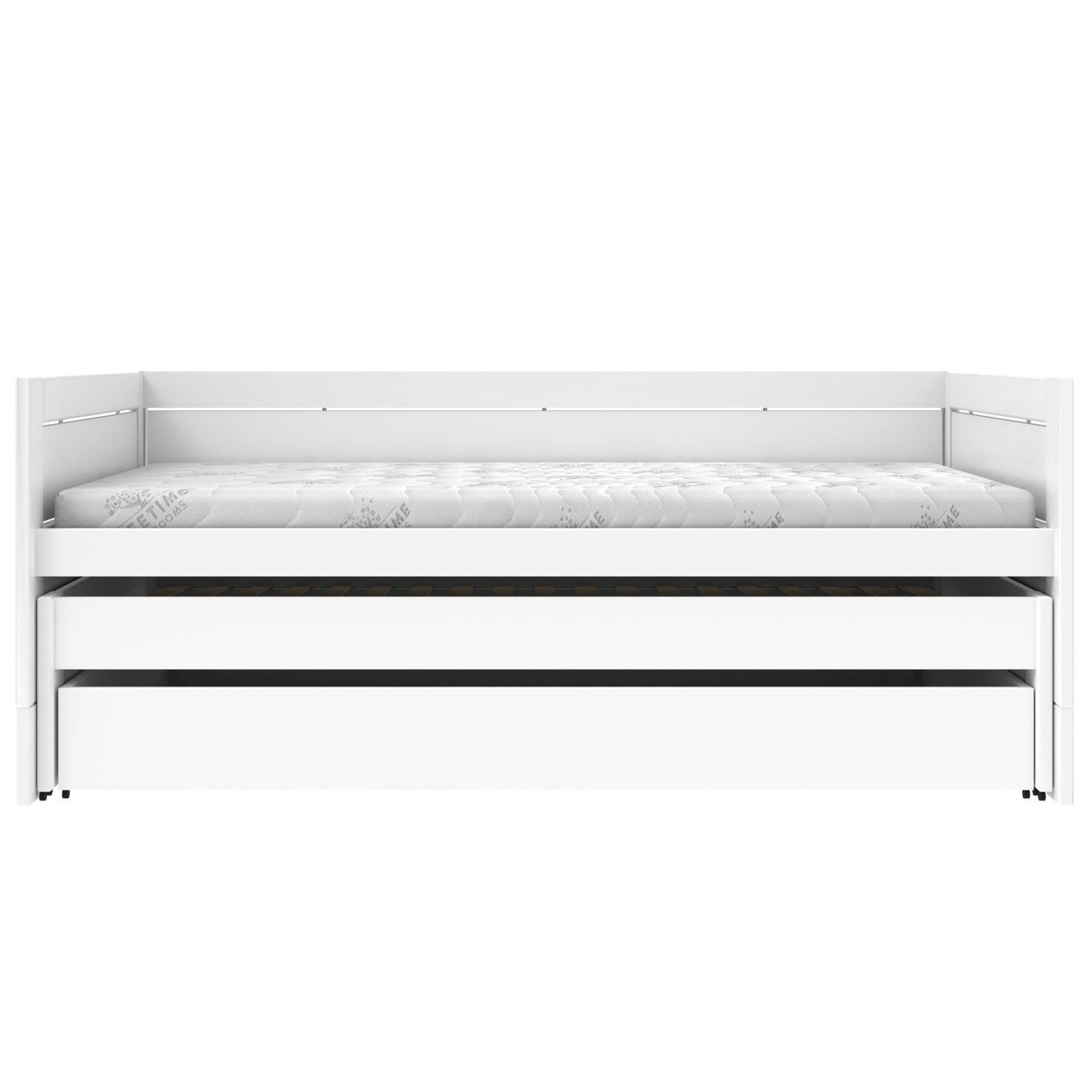 Kojenbett mit Zusatzbett und Schublade Weiss, Rollrost 5