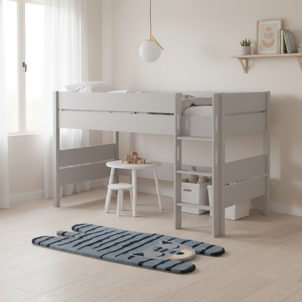 Halbhohes Bett Tiago Grau, mit gerader Leiter, 120 x 200 cm 2