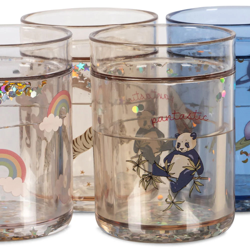 Becher 4er Set Blau mit Glitzer 2