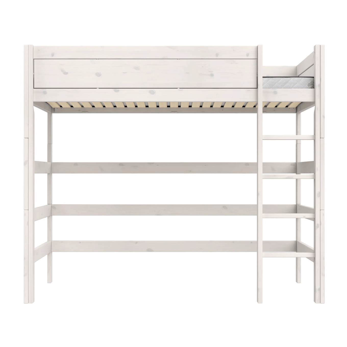 Hochbett 120 Lifetime mit gerader Leiter Weiss lasiert, Rollrost 2