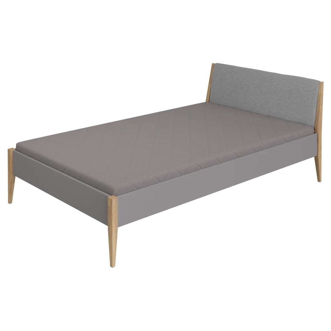 Bett Sten mit gepolstertem Betthaupt Schiefergrau Steingrau, 120 x 200 cm