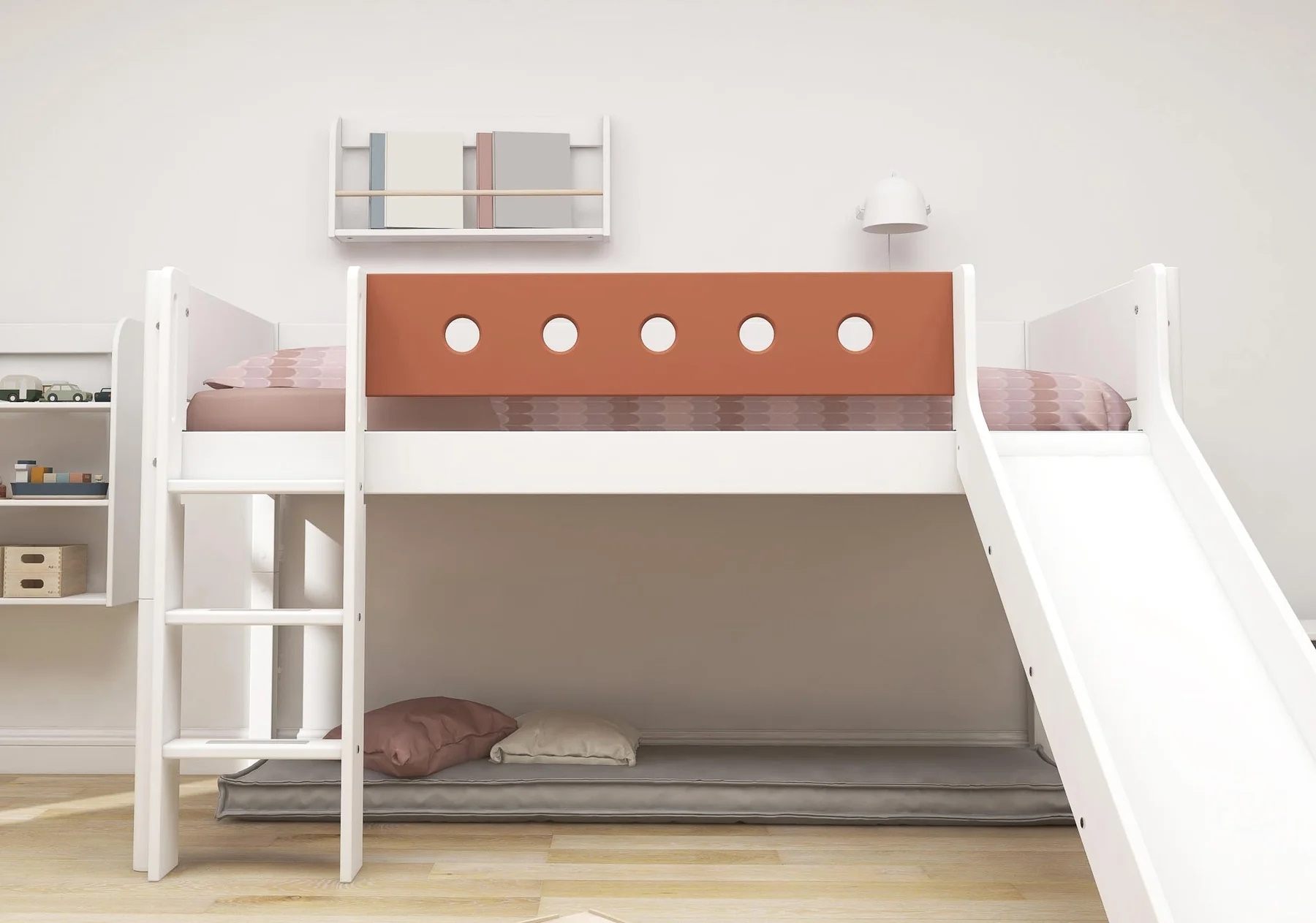 Halbhohes Bett White mit Rutsche und gerader Leiter Rotviolett 3