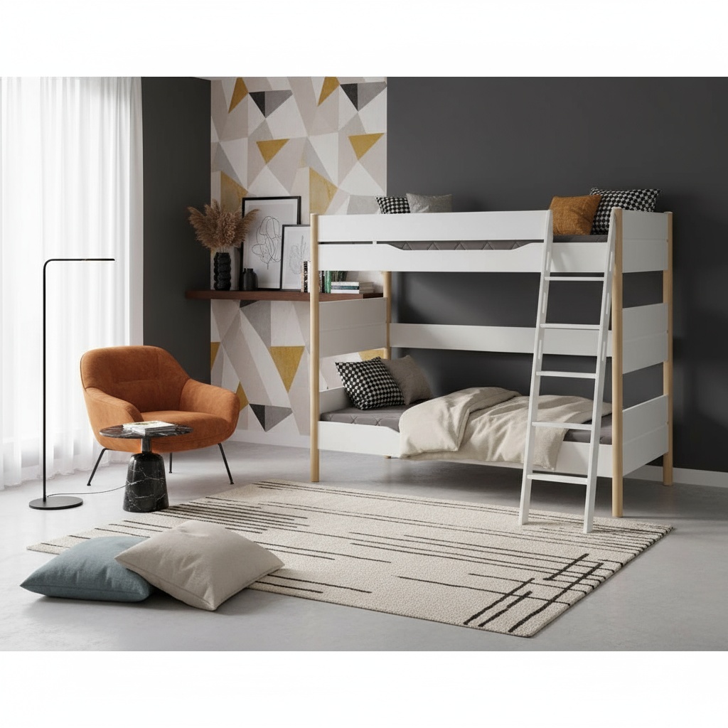 Hohes Etagenbett Ylvie Birke, mit Schrägleiter, 90 x 200 cm 3