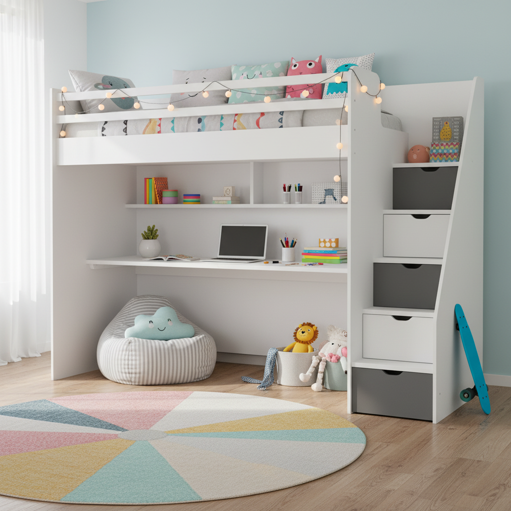 Hochbett Neo mit Treppe Grau 6