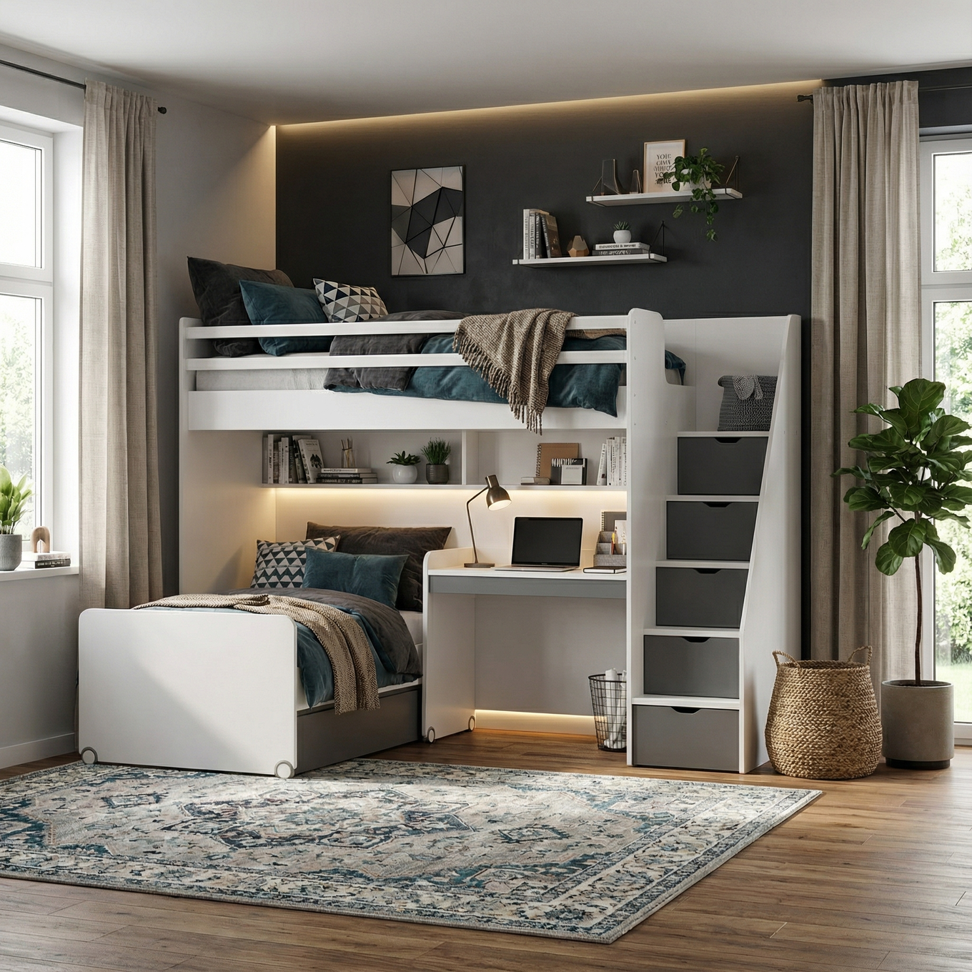 Hochbett Neo Set Grau, Set 3 4