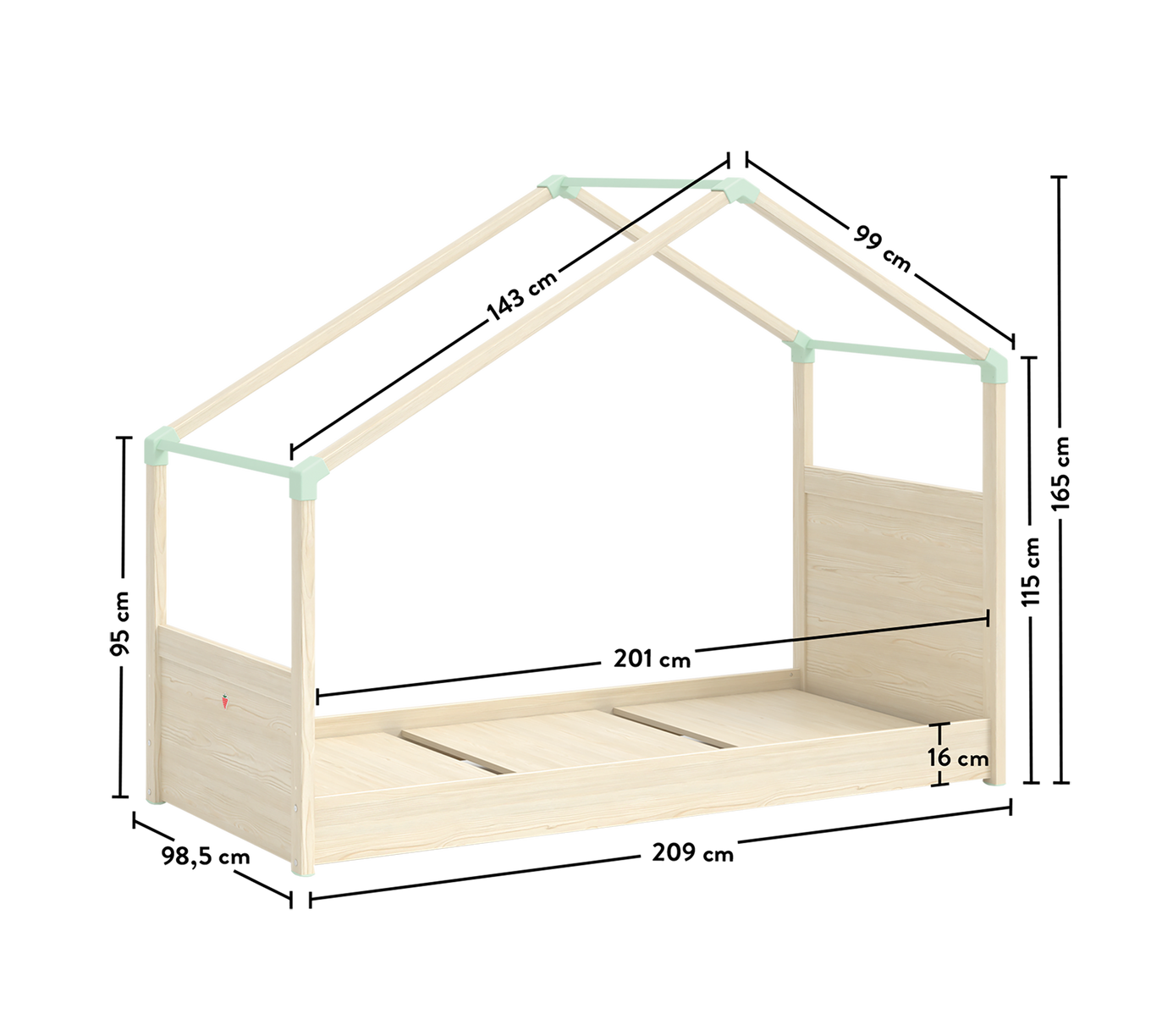 Hausbett Montes mit Seitendach Natur 5