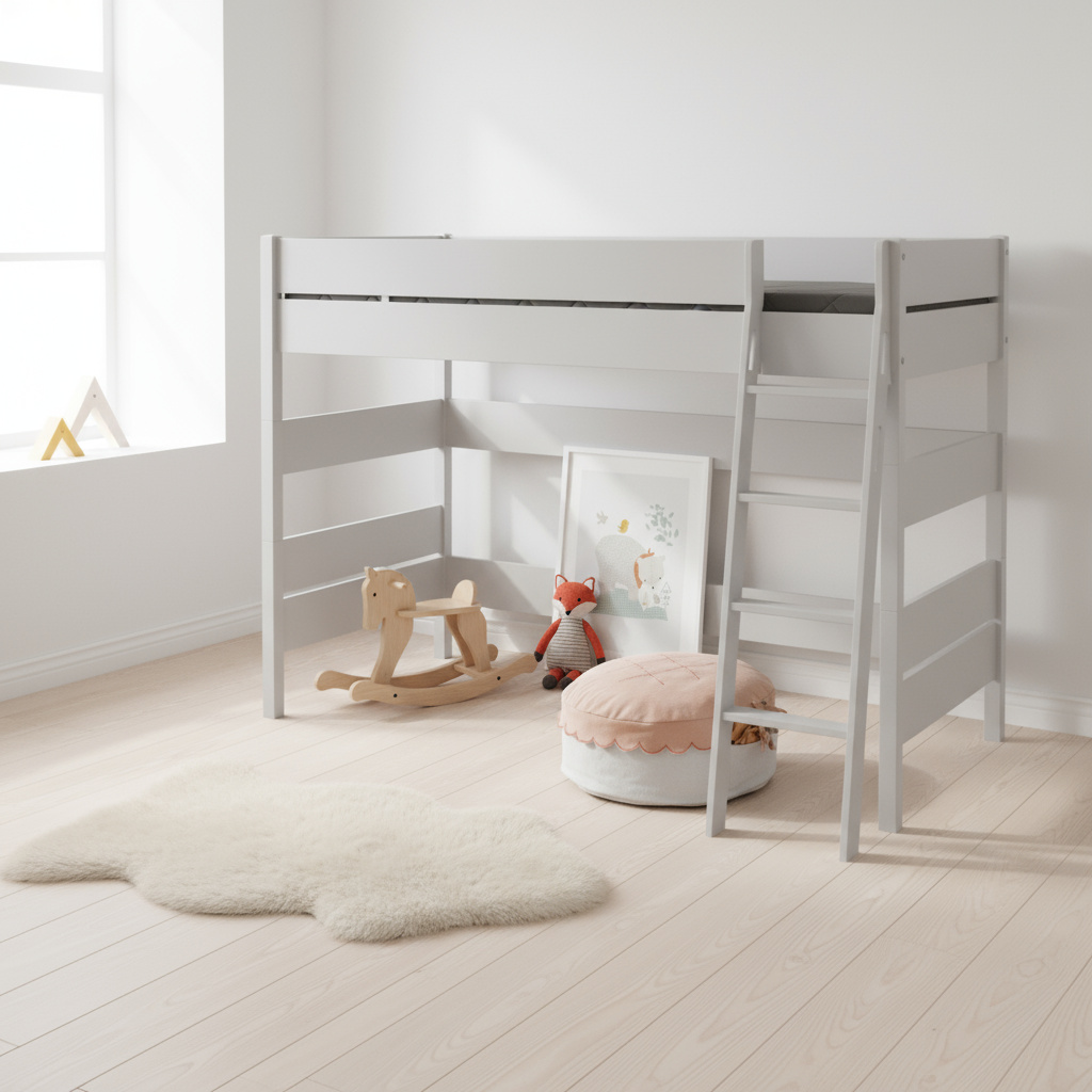 Mittelhohes Bett Tiago Grau, mit Schrägleiter, 120 x 200 cm 3