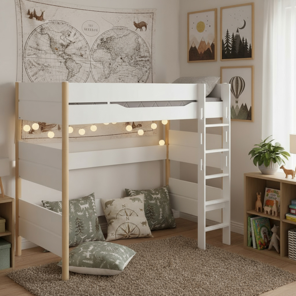 Hochbett Ylvie Birke, mit gerader Leiter, 90 x 200 cm 4