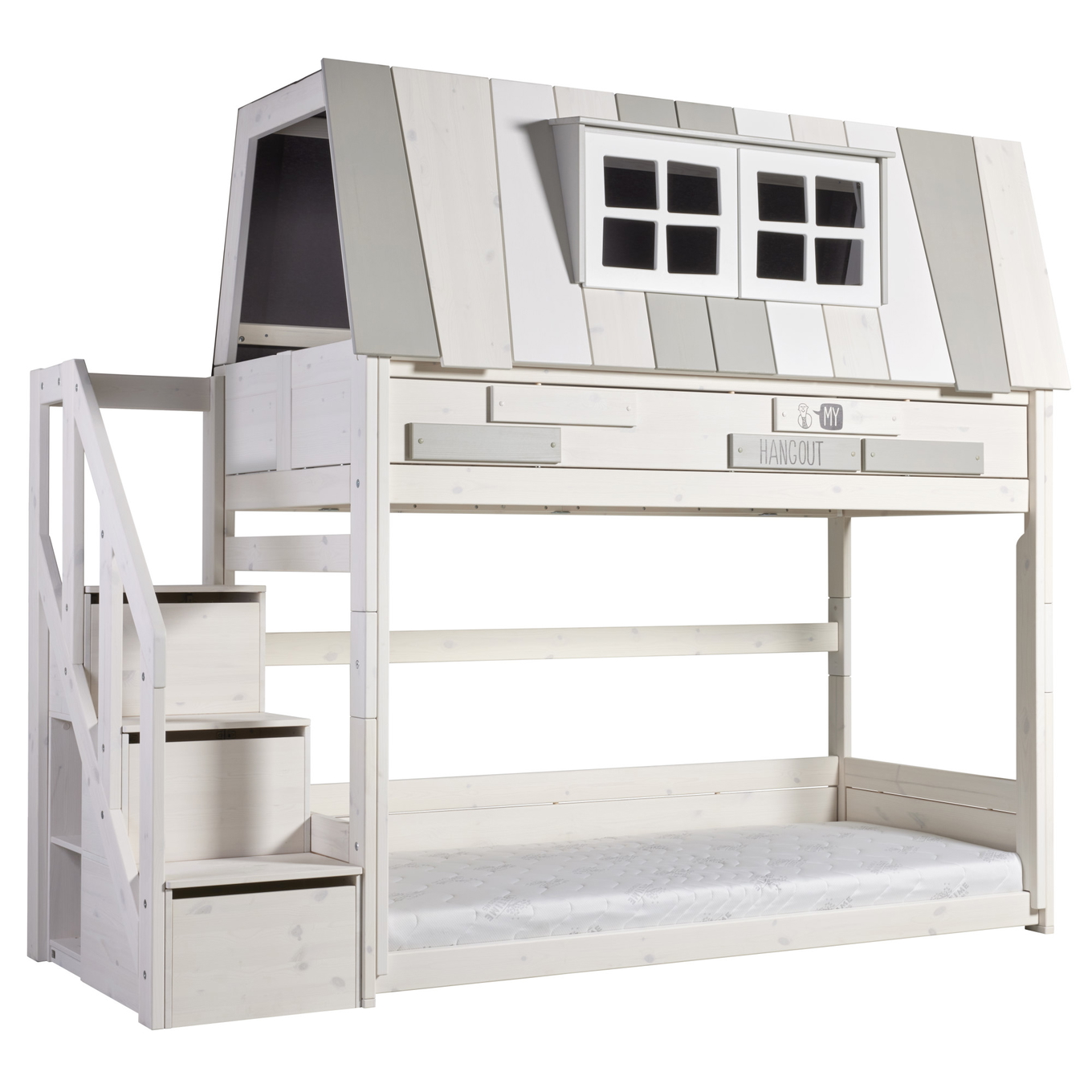 Niedriges Abenteuerbett My Hangout Weiss lasiert, Rollrost 1