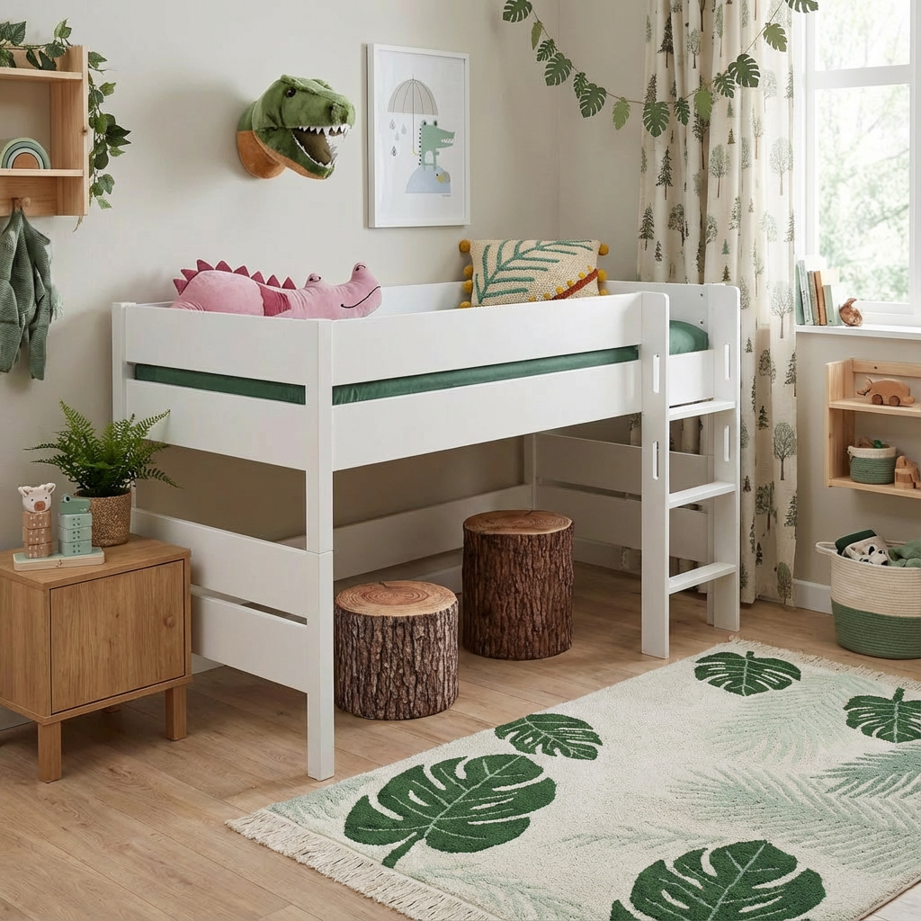 Mittelhohes Bett Tiago Weiss, mit gerader Leiter, 90 x 200 cm #2