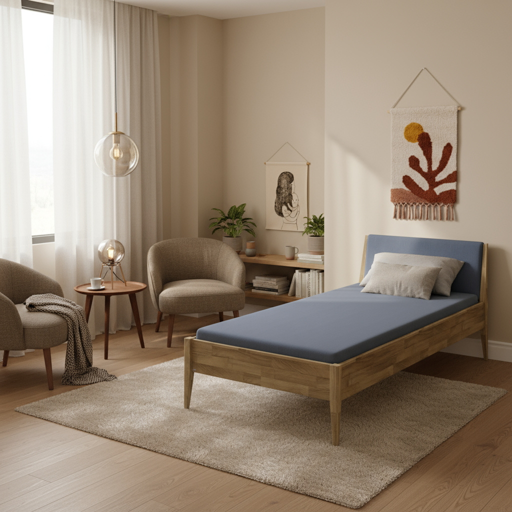 Bett Stiene mit gepolstertem Betthaupt Eiche Tintenblau, 90 x 200 cm #2