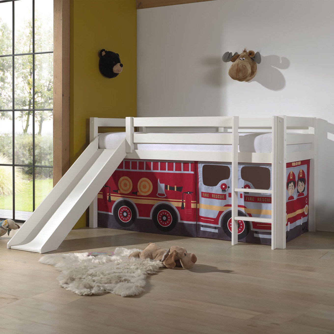 Halbhohes Bett Fire Truck mit Rutsche Weiss #2