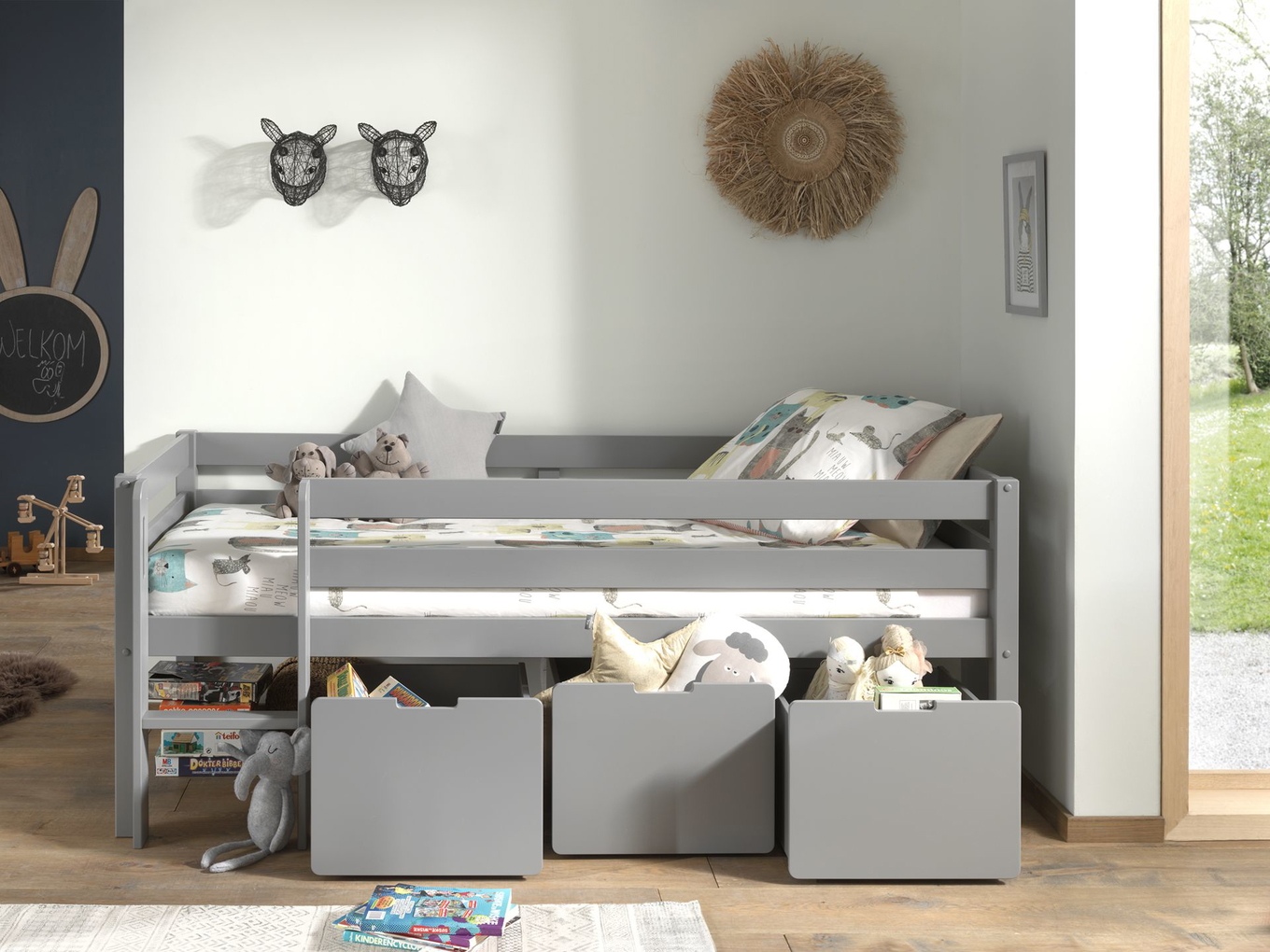 Bett Pino inkl. Schubladen Set Grau 4