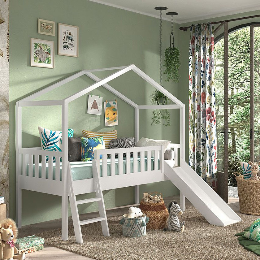 Hausbett Dallas mit Leiter und Rutsche Weiss 3