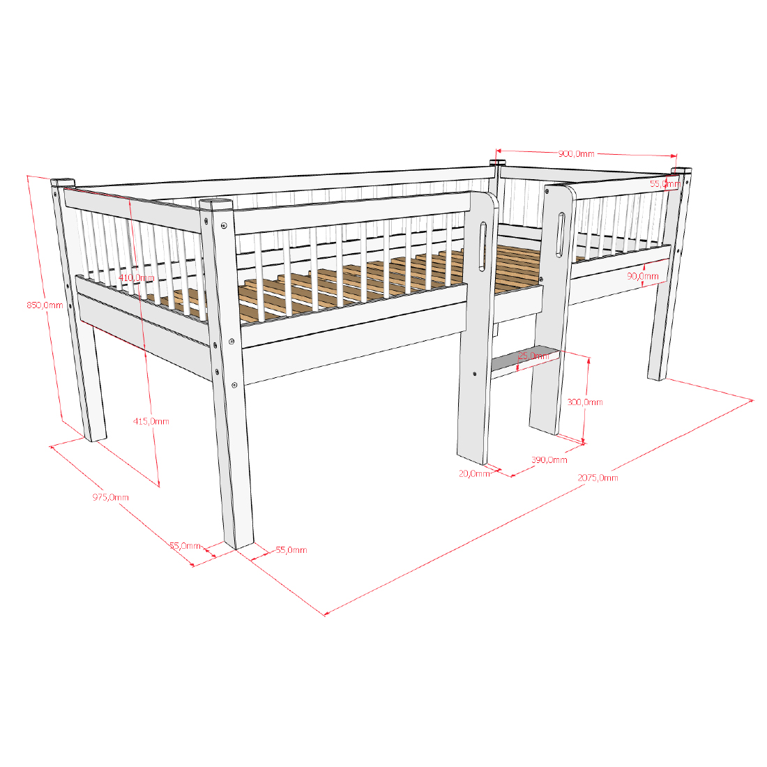 Halbhohes Bett Forrest mit Leiter 3-teilig Set 8