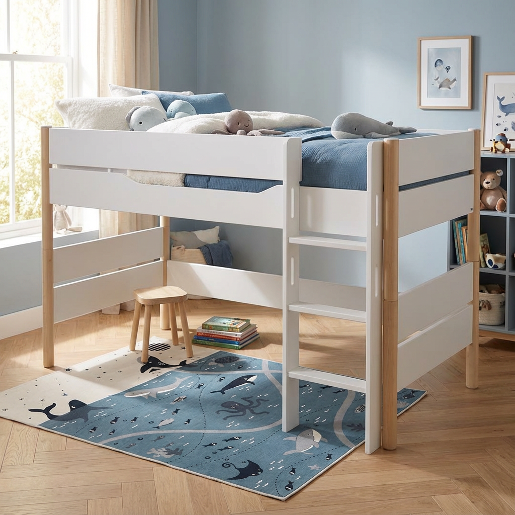 Halbhohes Bett Ylvie mit gerader Leiter, Birke, 90 x 200 cm 3