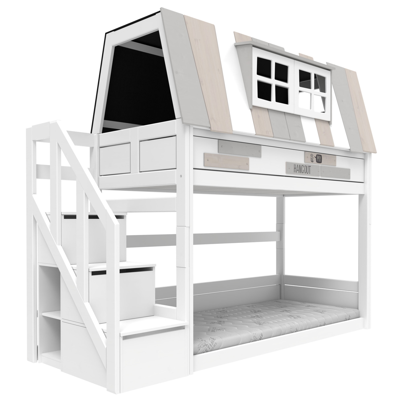 Niedriges Abenteuerbett My Hangout Weiss, Rollrost