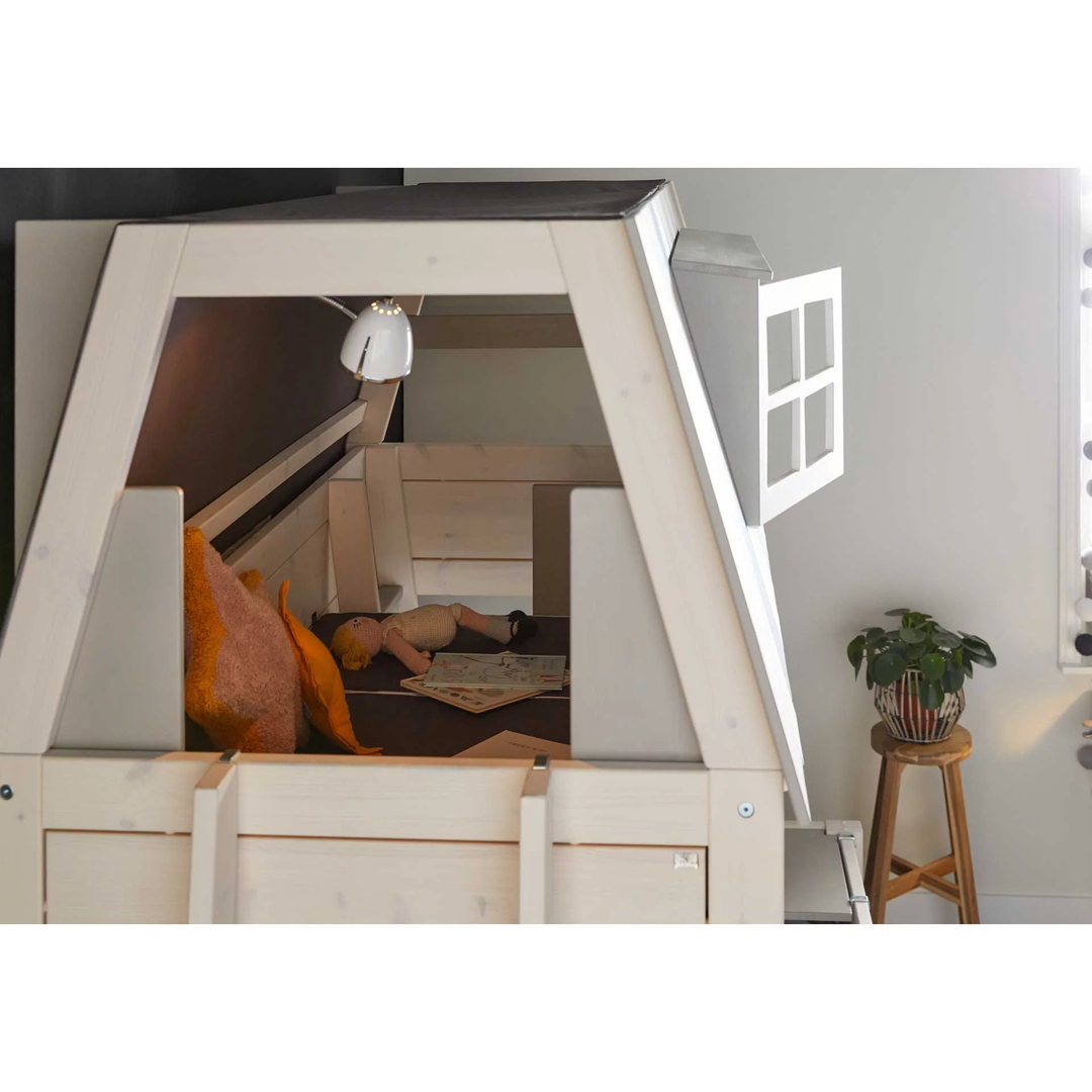 Mittelhohes Abenteuerbett Hangout Weiss lasiert, Rollrost 3