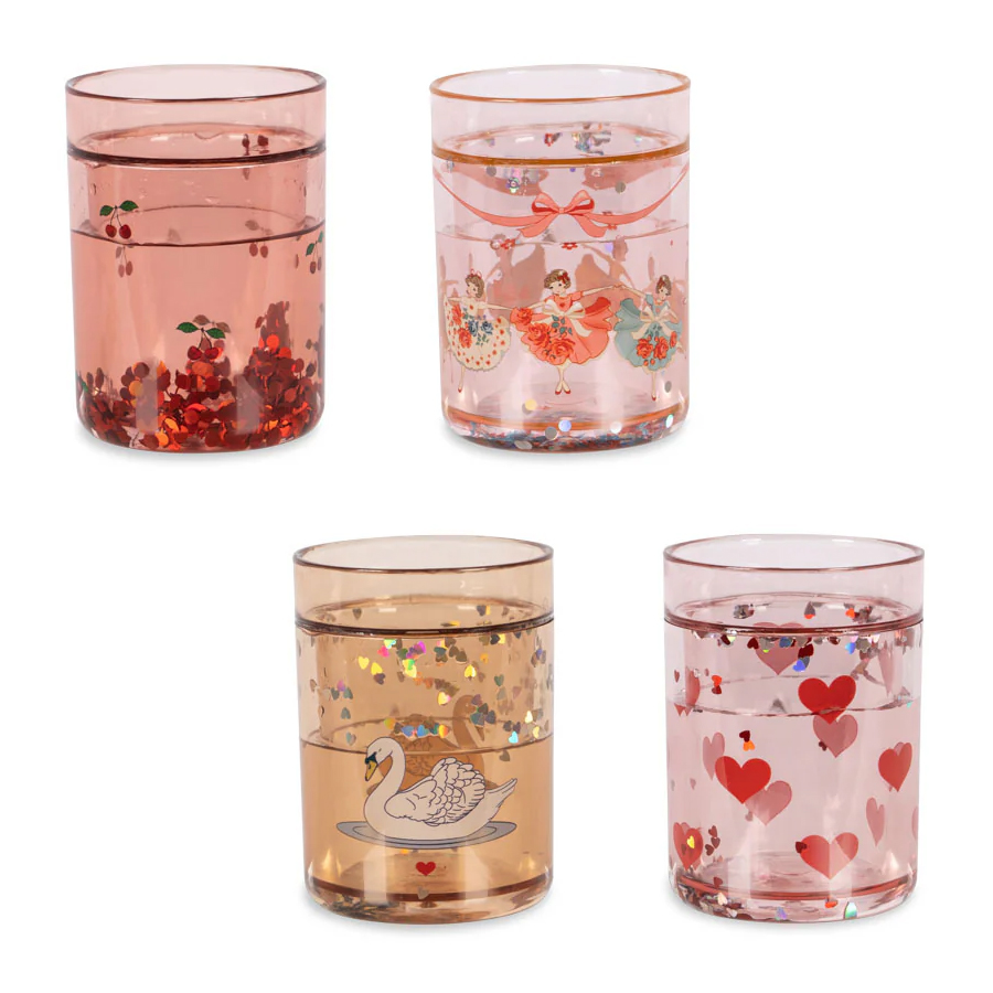 Becher 4er Set Rose mit Glitzer 1