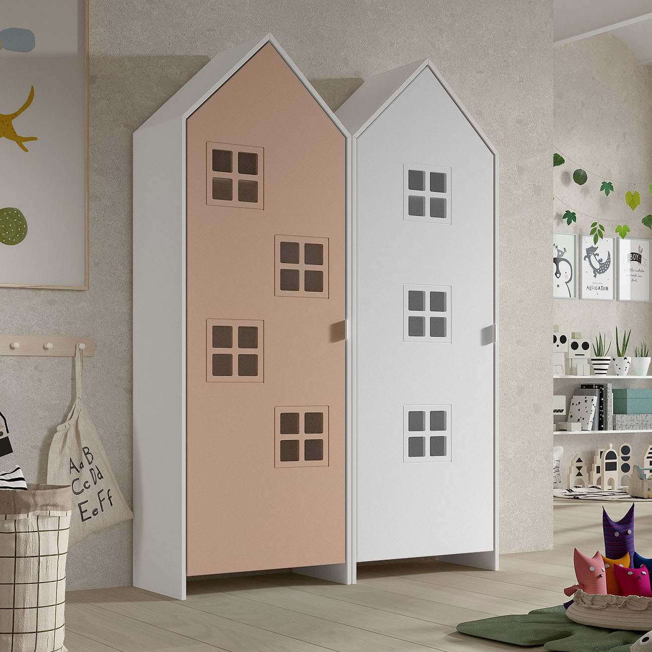 Schrank Casami Bruges 2-teilig Set Altrosa, Weiss 2