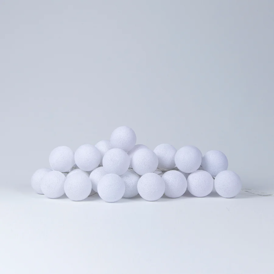 Lichterkette mit Baumwollkugeln Weiss 3